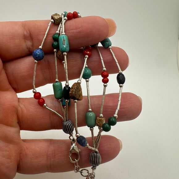 up to 7.5" liquid silver and multi-stone beaded, sterling silver bracelet! - Picture 9 of 11